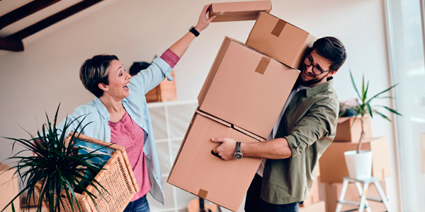 Couple moving boxes