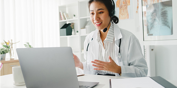 Telehealth professional on a call with a client